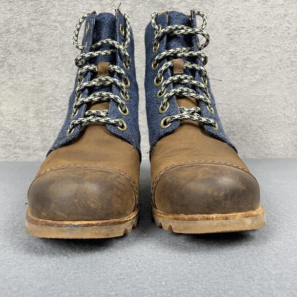Sorel Wedge Boots Womens Size 8.5 Blue Brown Lexie Leather Canvas NL2265-269 - Picture 3 of 16